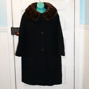 vintage  1960's Faux Fur & Mink Collar Swing Coat